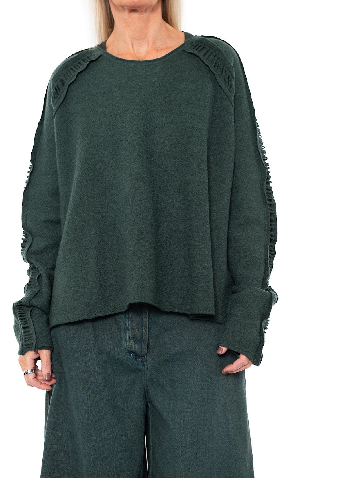 BOILED WOOL LADDER STITCH PULLOVER