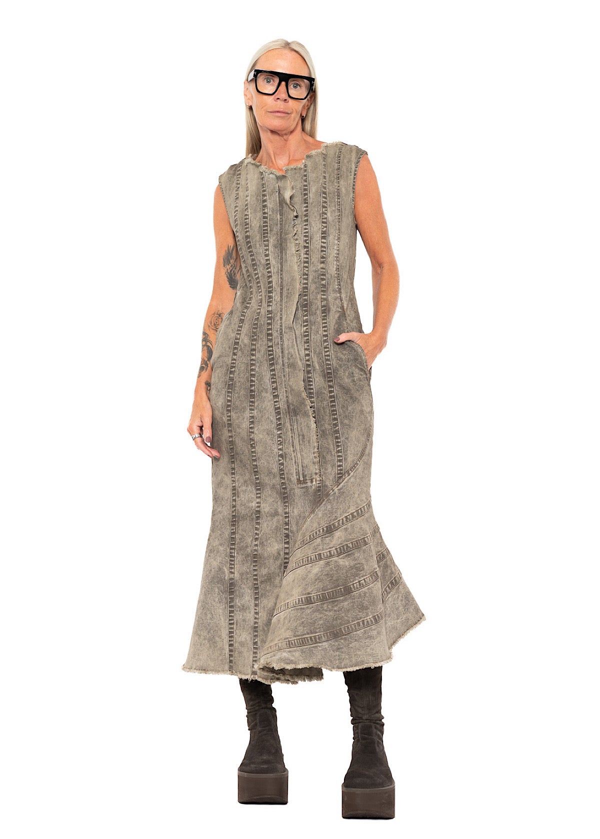 FISHTAIL STRETCH DENIM DRESS
