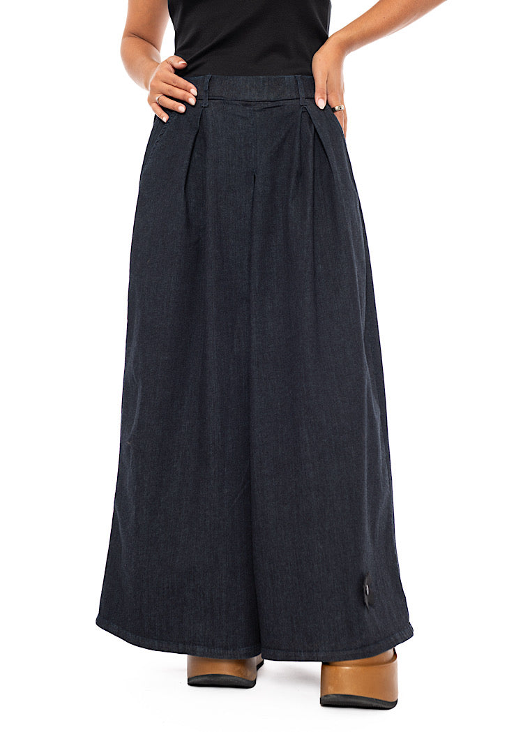 STRETCH PLEATED WIDE-LEG TROUSER