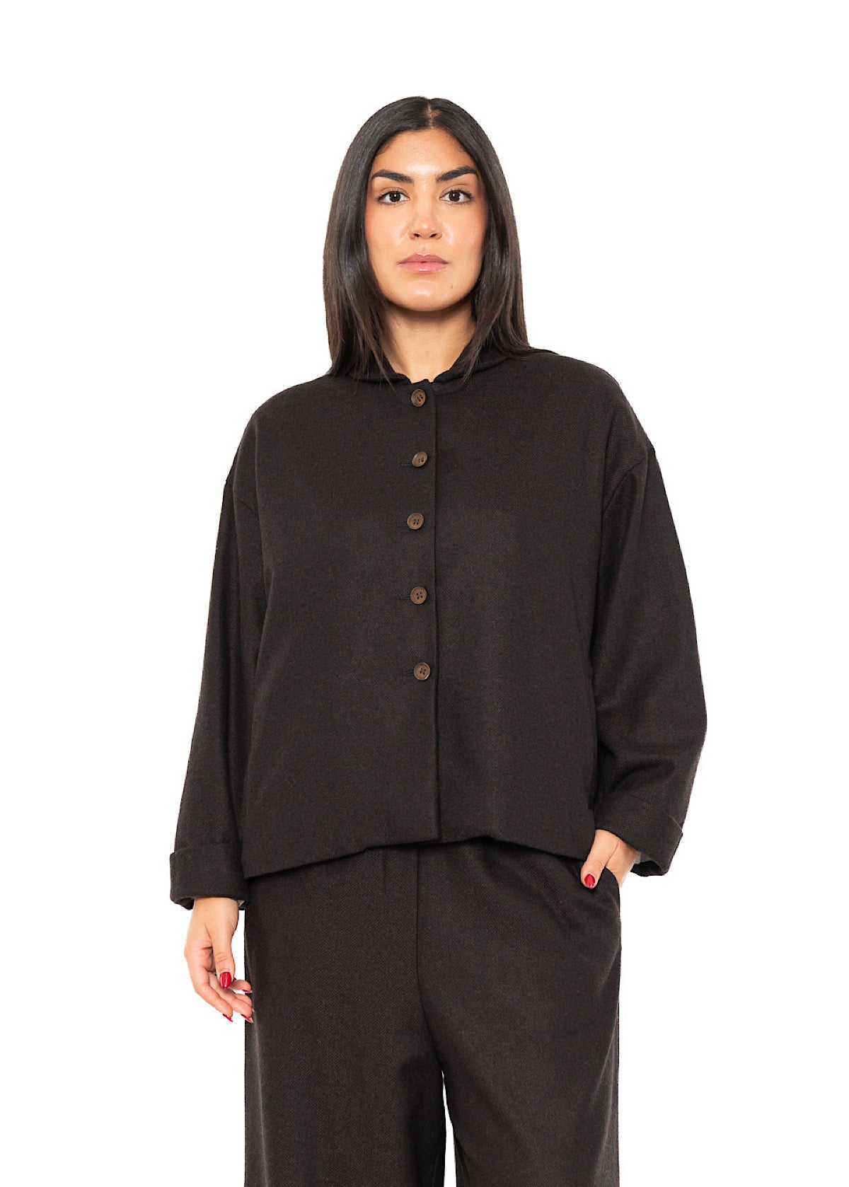 BOXY HERRINGBONE WOOL BLEND FLORA JACKET