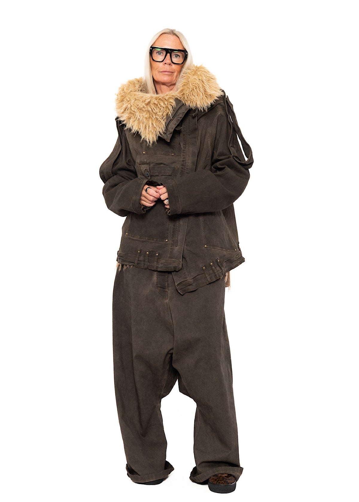 OVERSIZED FAUX FUR-TRIM DENIM JACKET