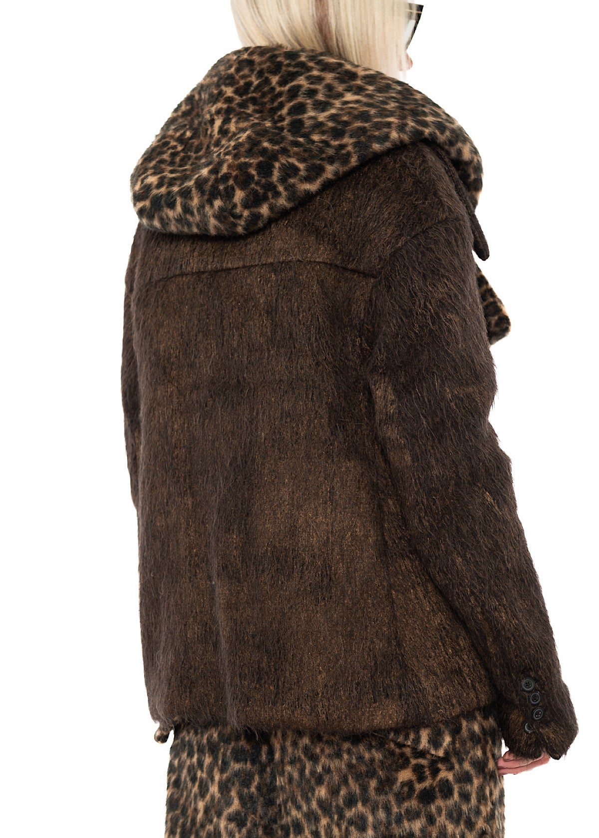 OVERSIZED LONG-HAIR WOOL JACKET WITH DETACHABLE LEOPARD COLLAR