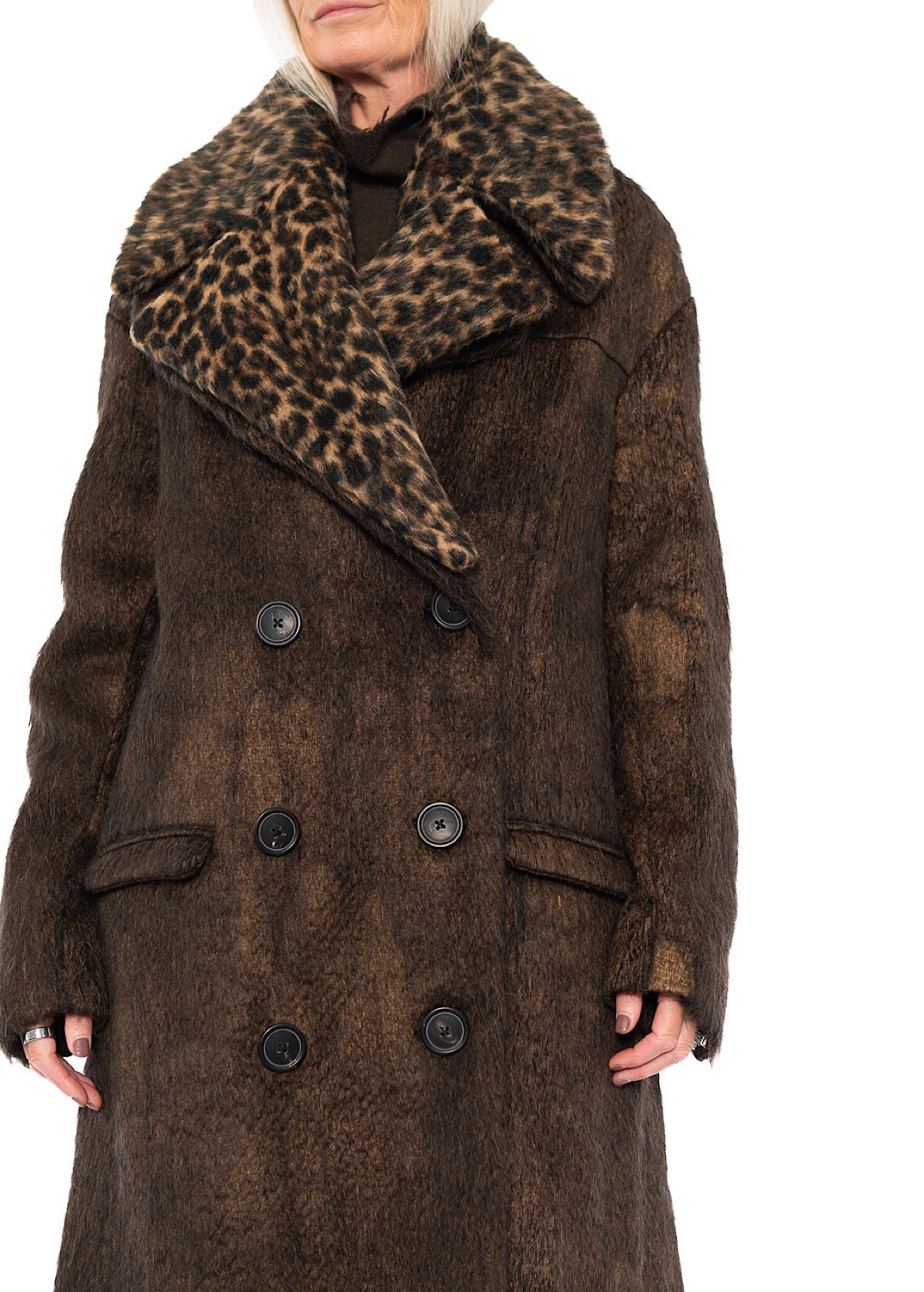 OVERSIZED LONG-HAIR WOOL COAT WITH DETACHABLE LEOPARD COLLAR