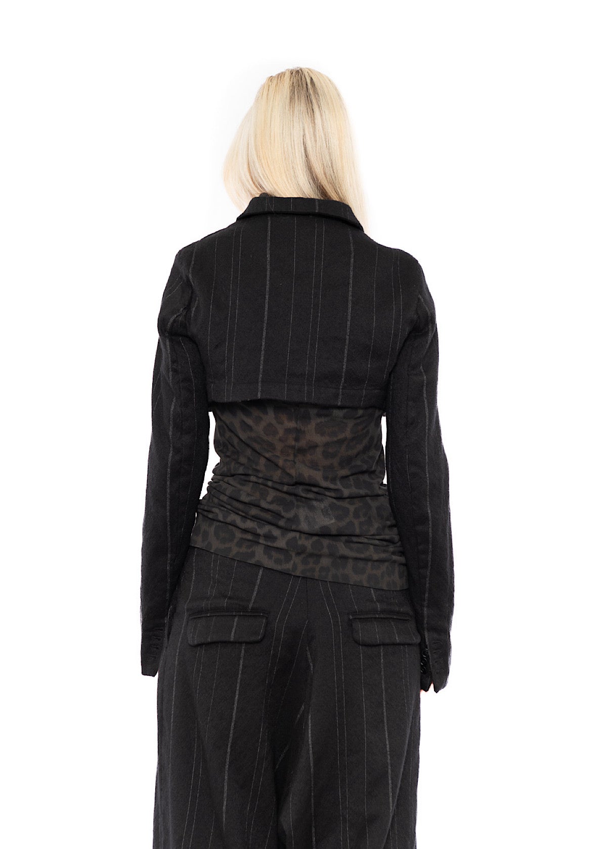 CROPPED PINSTRIPE WOOL JACKET