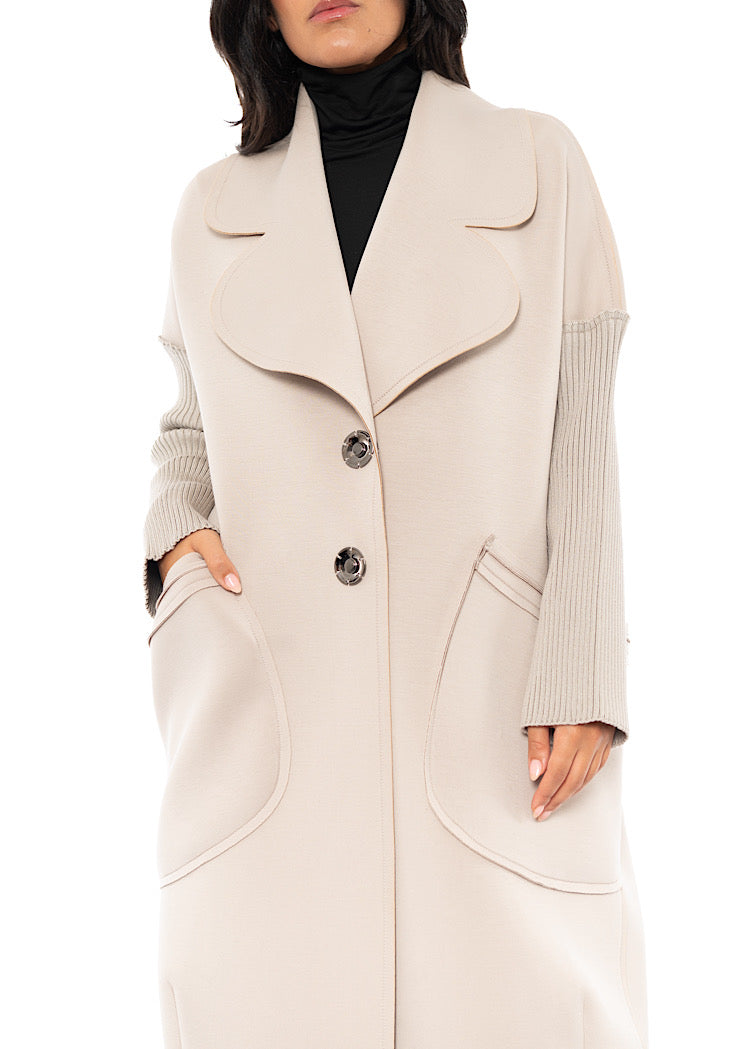 LONGLINE RIBBED SLEEVE COAT