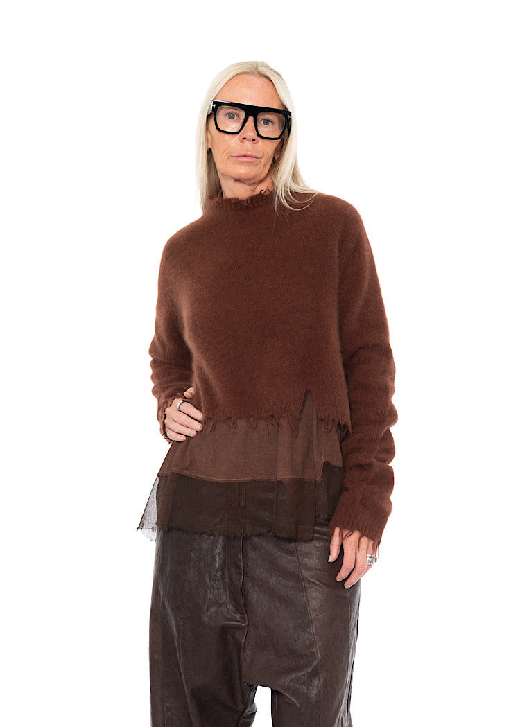 CROPPED FOX WOOL SILK PULLOVER