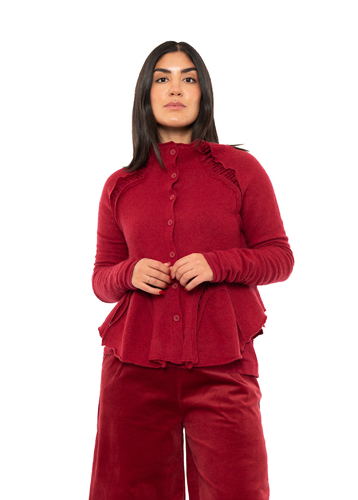 CROPPED BOILED WOOL CARDIGAN