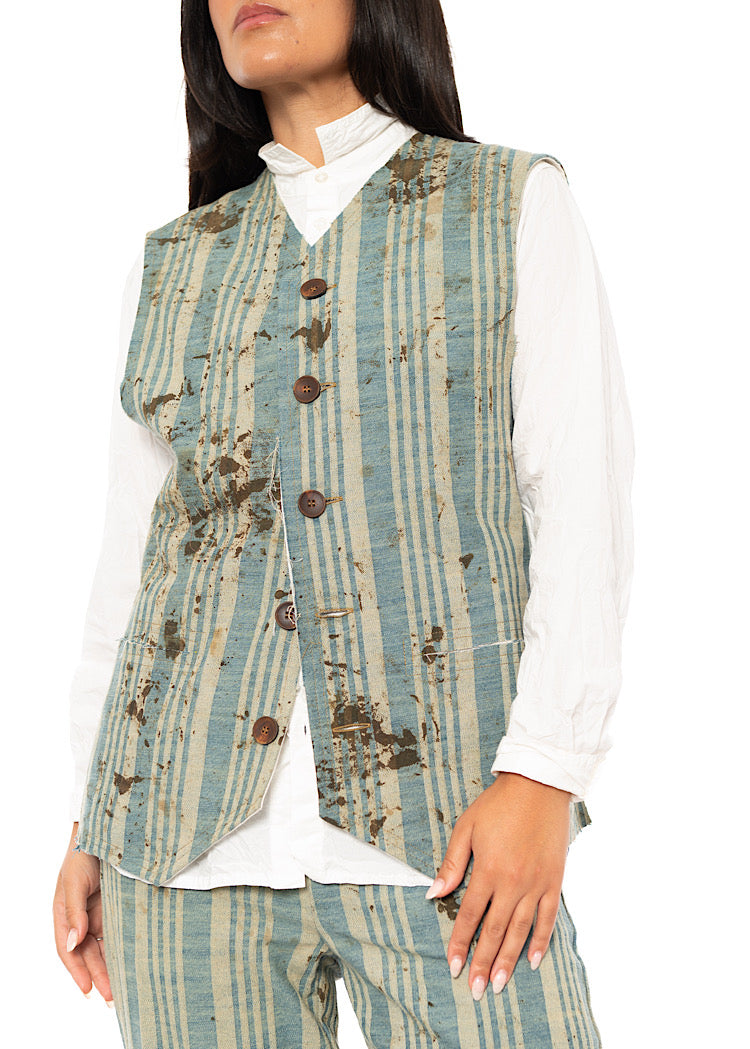 STRAIGHT CUT STRIPED COTTON WAISTCOAT