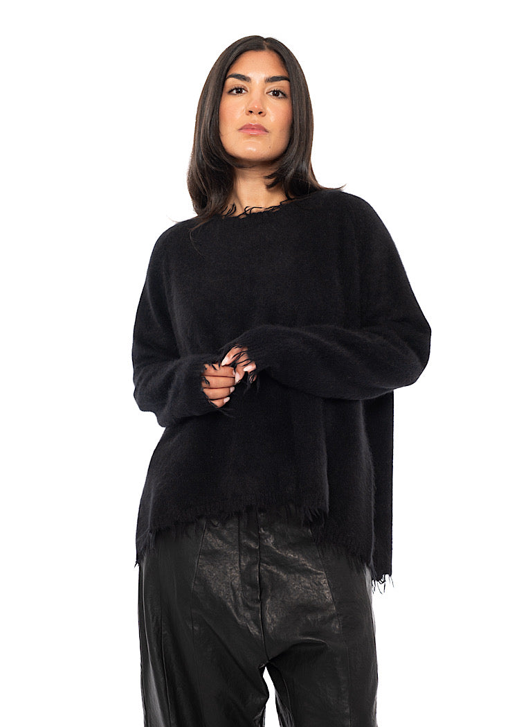 FRAYED FOX WOOL SILK PULLOVER