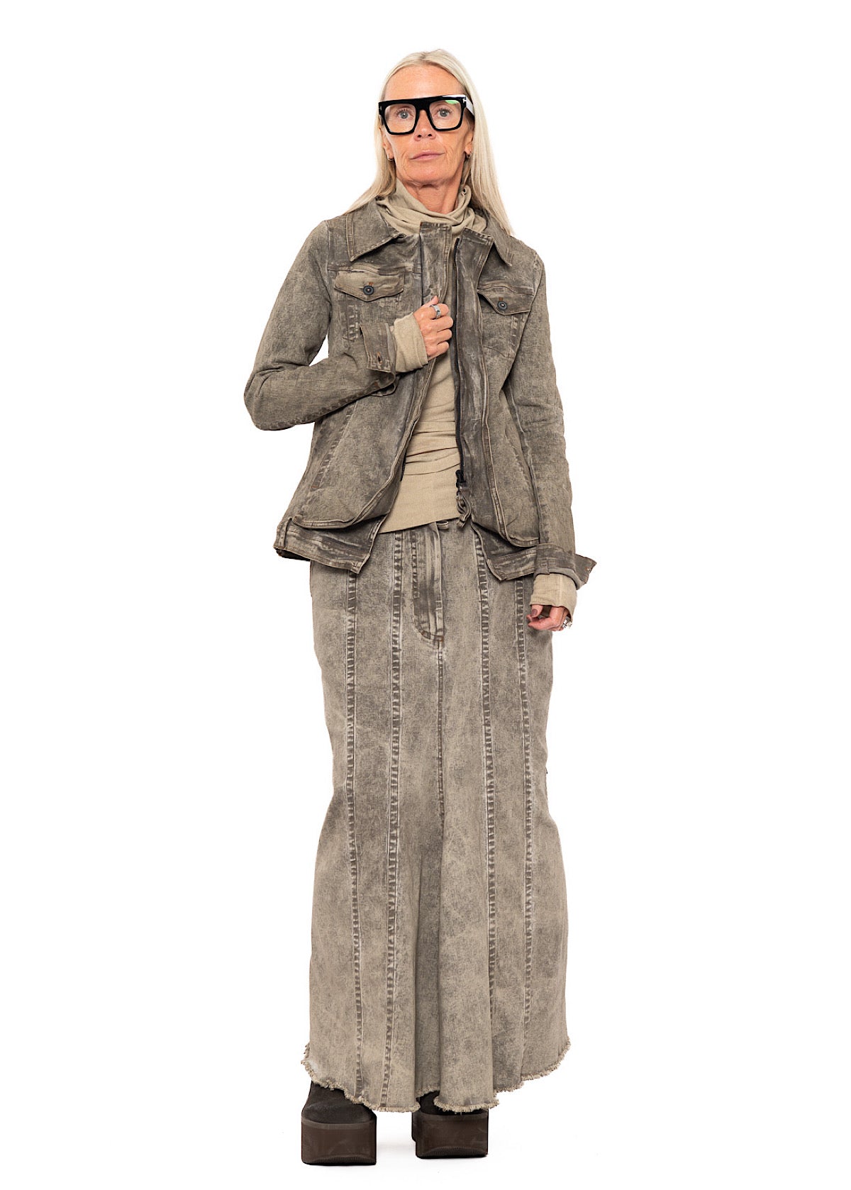 STRETCH DENIM MAXI SKIRT