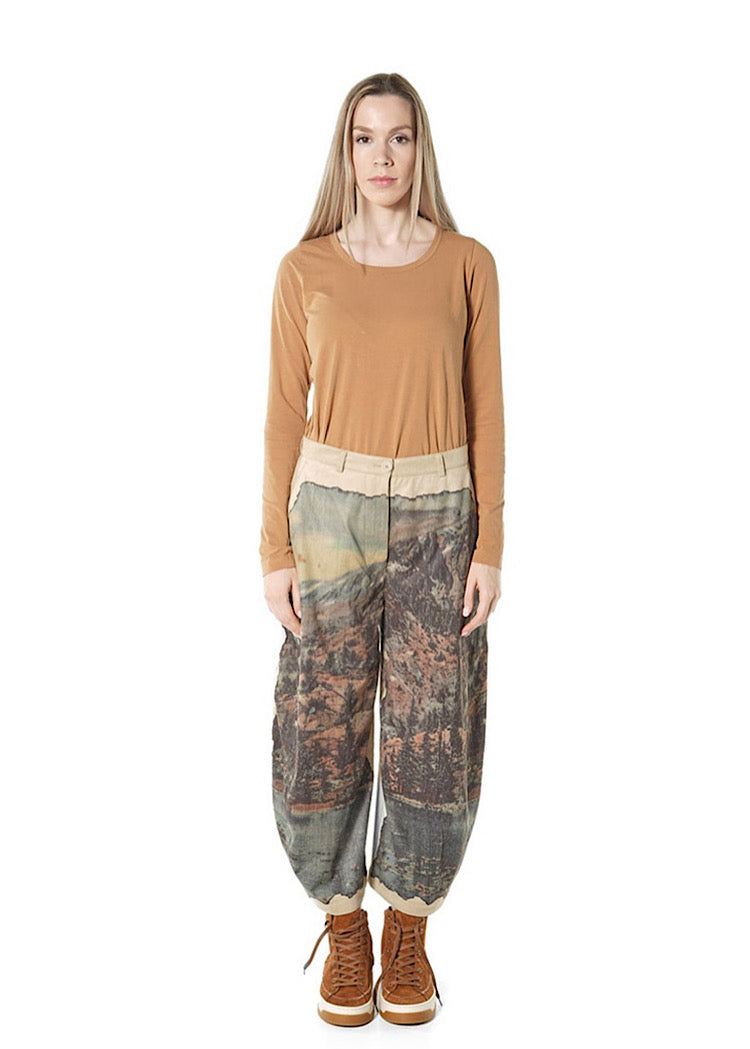 CL LANDSCAPE PRINT FAUX SUEDE BALLOON TROUSER