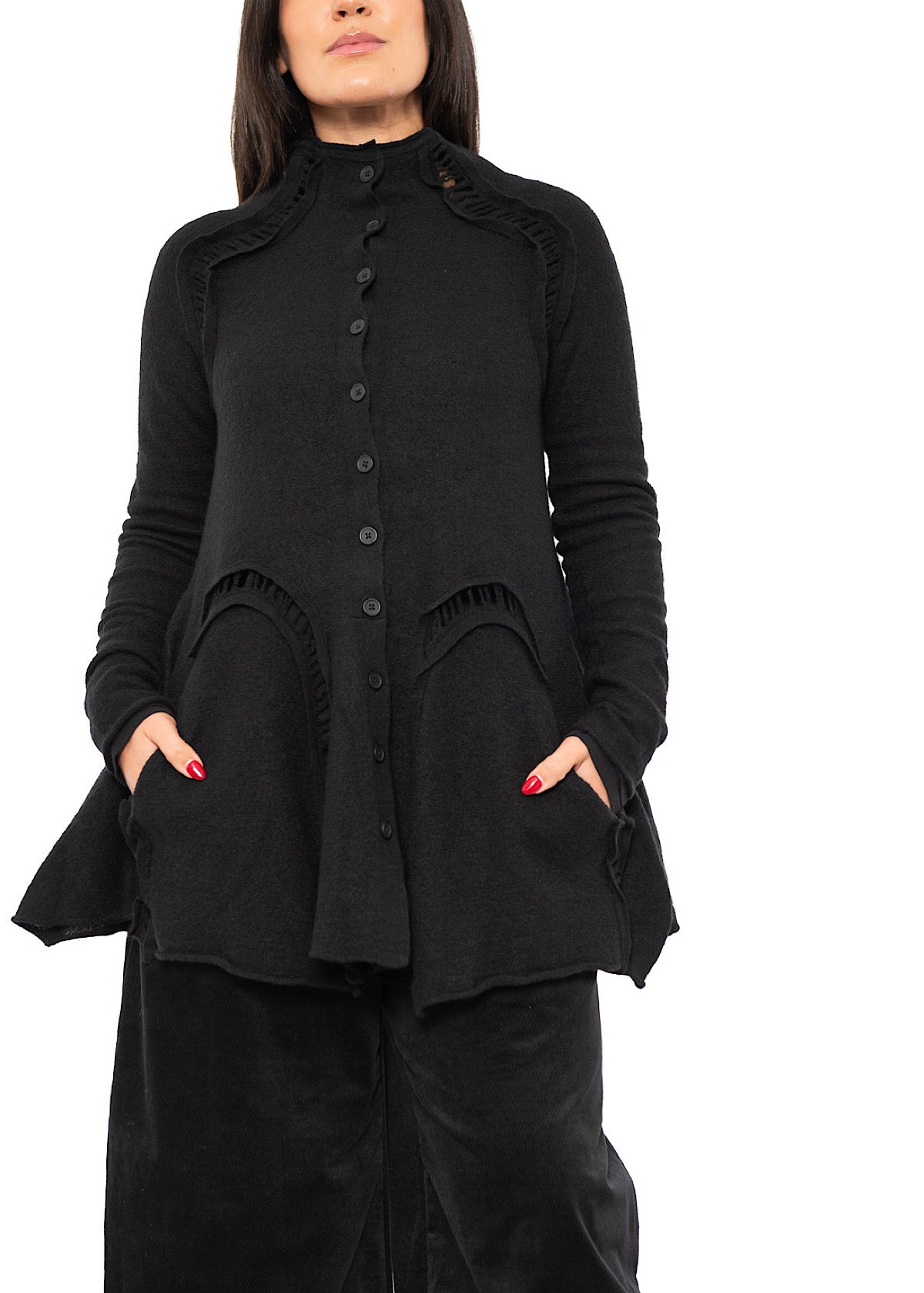 BOILED WOOL LADDER STITCH CARDIGAN