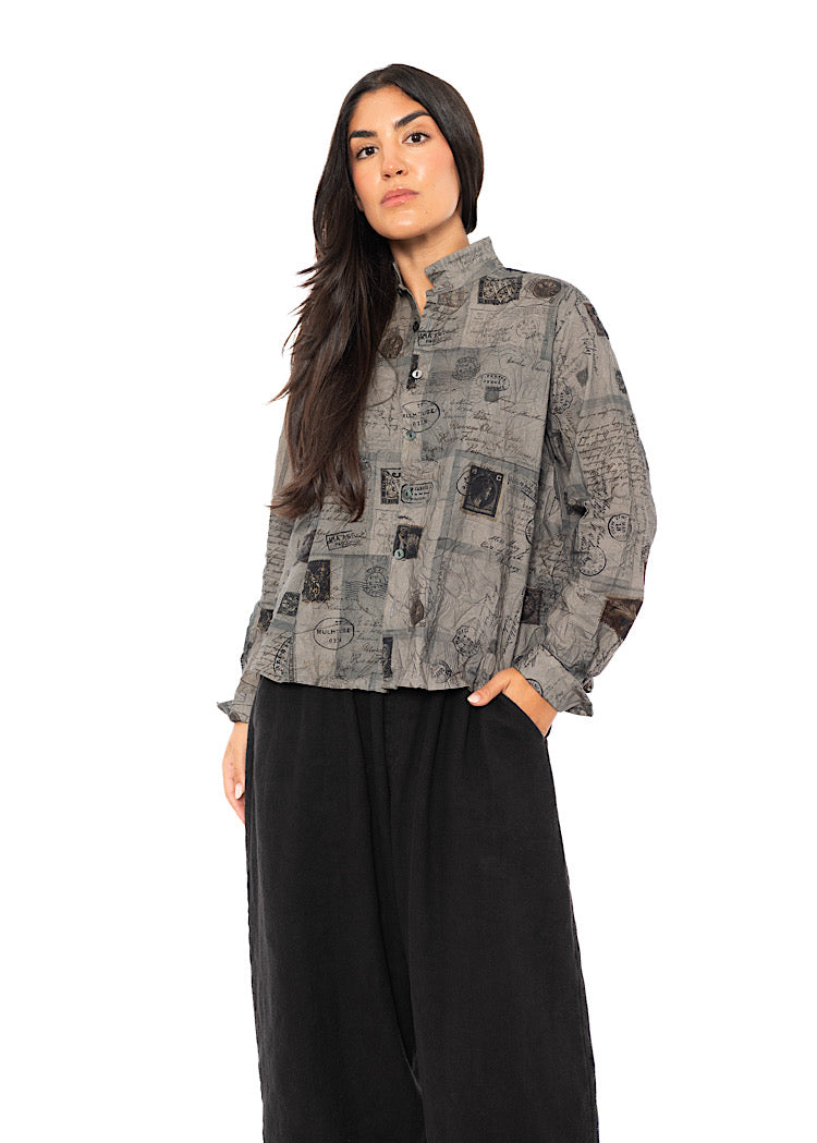 CRINKLE-COTTON TRAVEL PRINT SHIRT