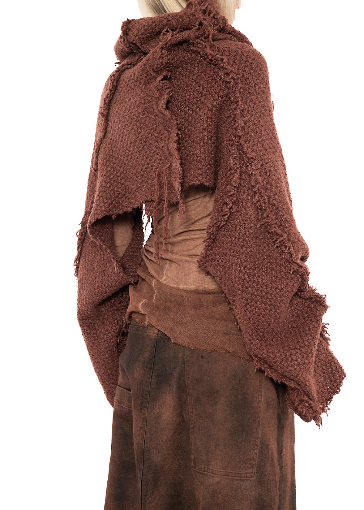 CROPPED TEXTURED SILK KNIT PULLOVER