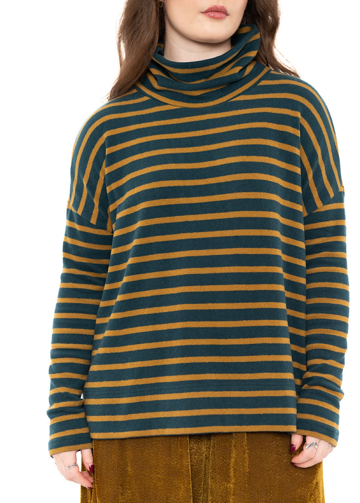 STRIPED COTTON-FLEECE JADE PULLOVER