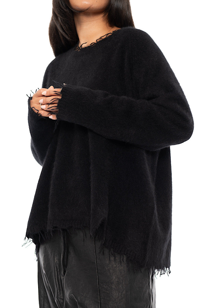 FRAYED FOX WOOL SILK PULLOVER