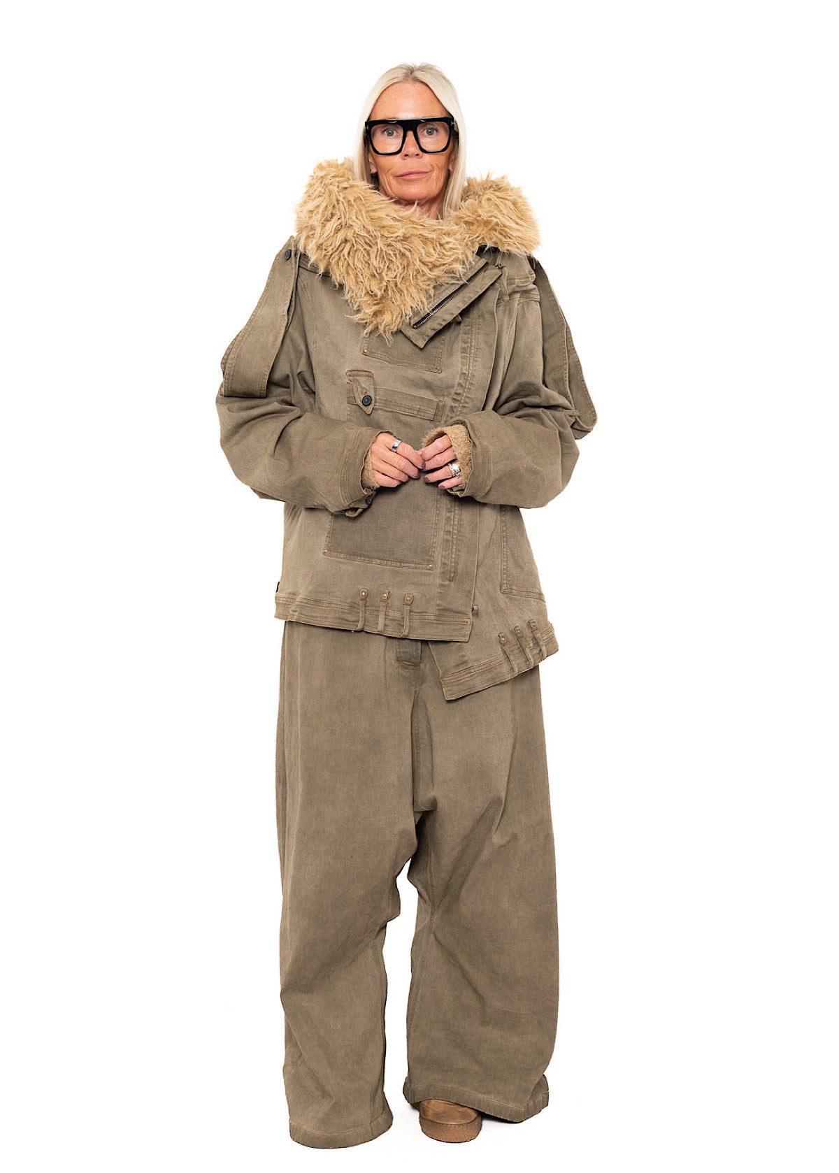 OVERSIZED FAUX FUR-TRIM DENIM JACKET