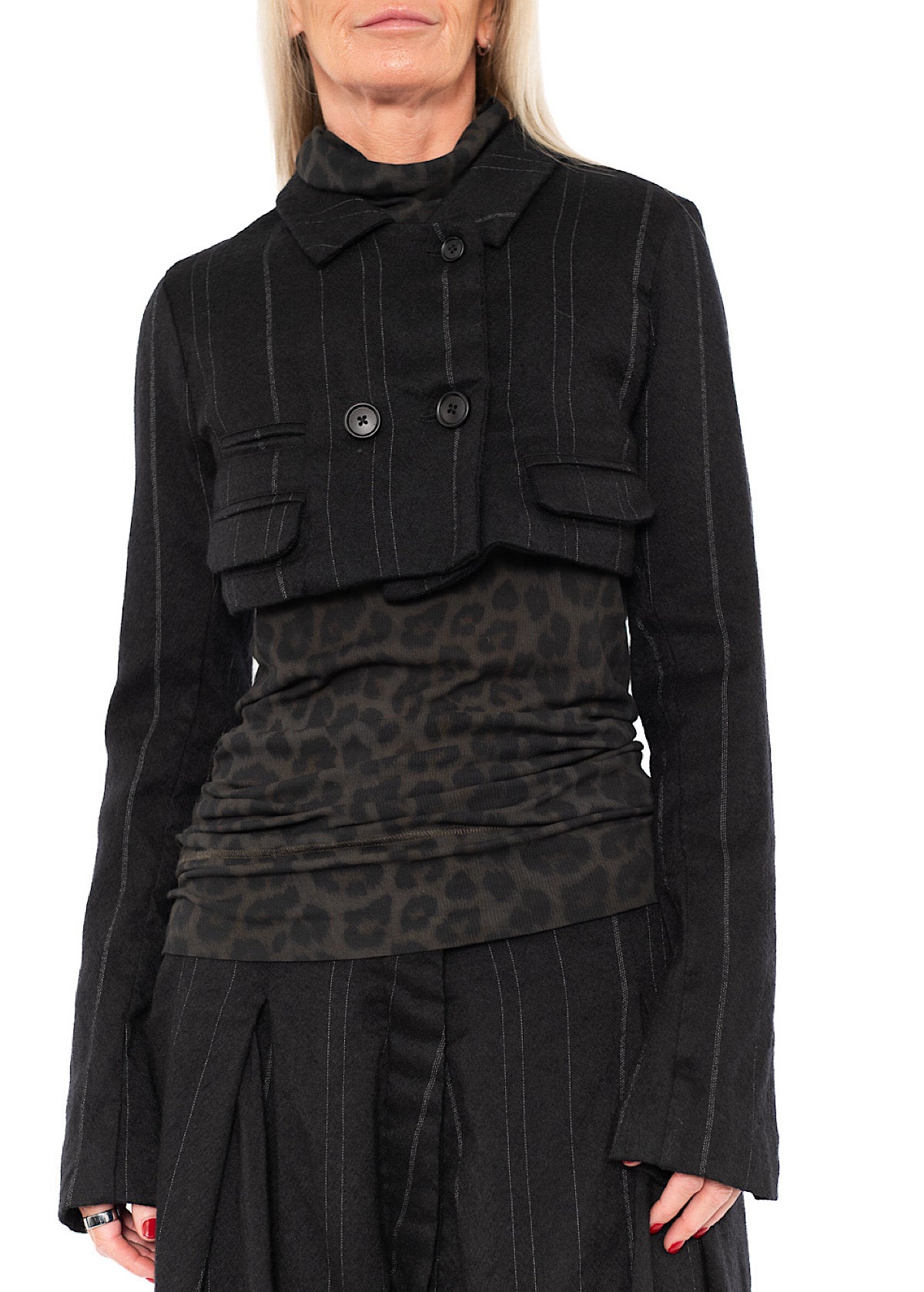 CROPPED PINSTRIPE WOOL JACKET