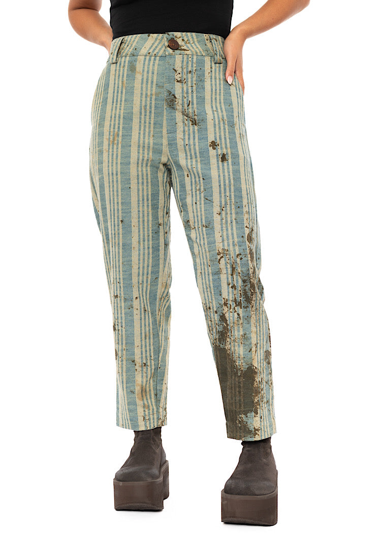 STRAIGHT LEG STRIPED COTTON TROUSER