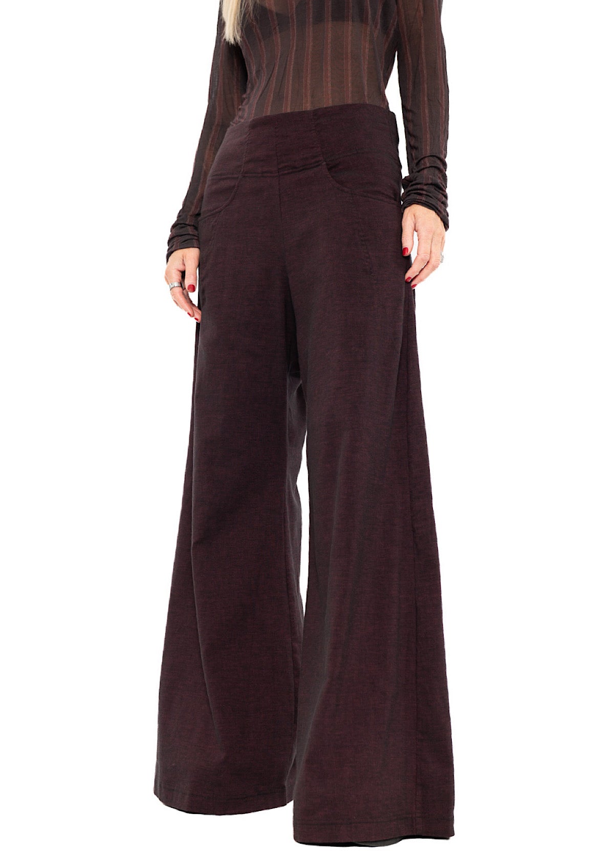 STRETCH FLARED WIDE-LEG TROUSER