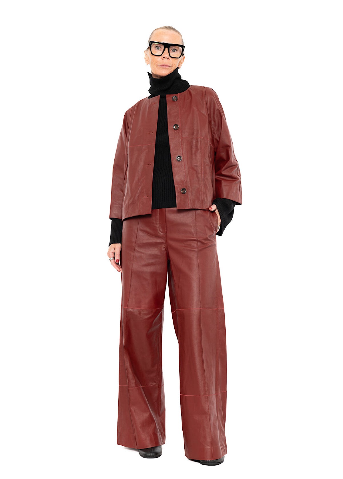 SIGNATURE WIDE LEG LEATHER TROUSER