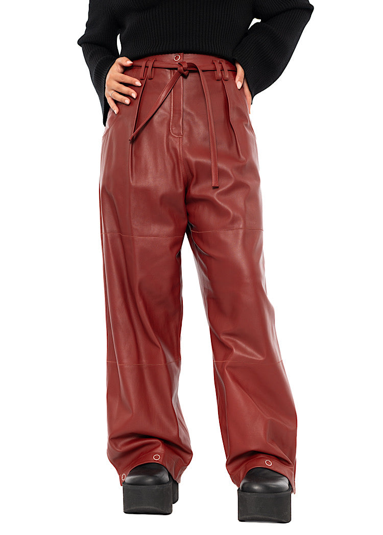 RELAXED WIDE LEG LEATHER TROUSER