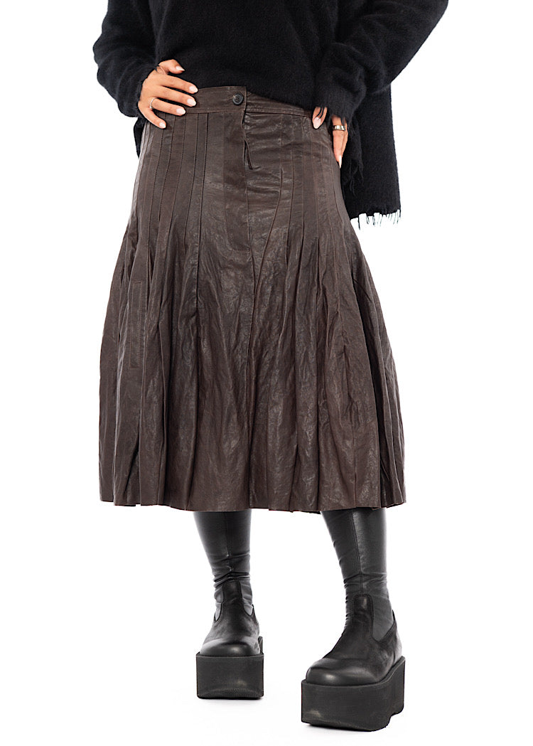 PANELLED LEATHER A-LINE SKIRT
