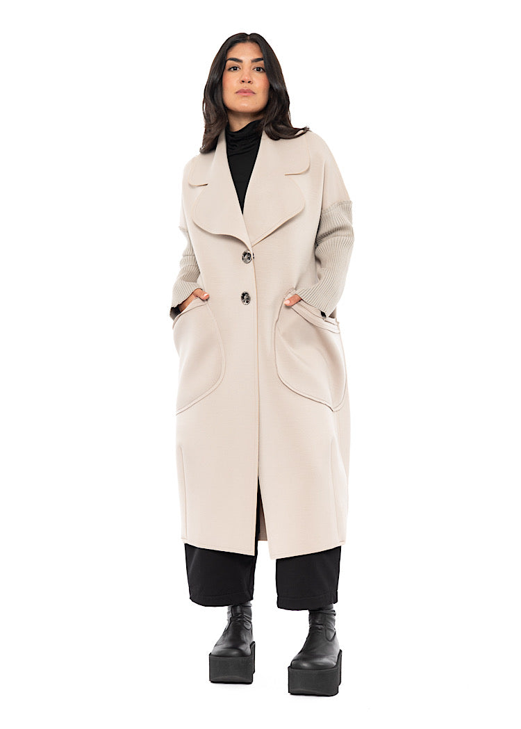 LONGLINE RIBBED SLEEVE COAT
