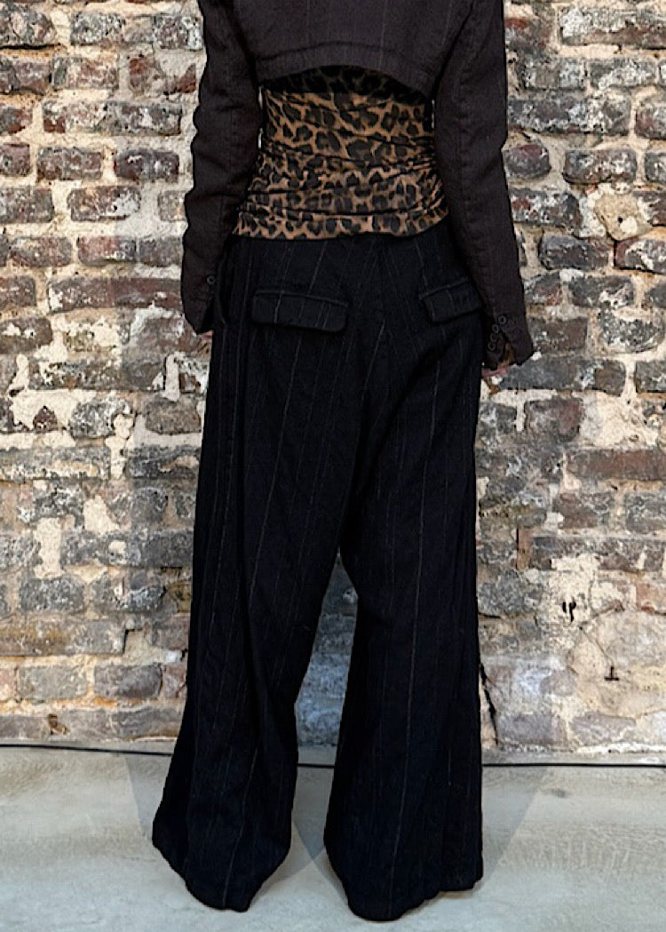 DROP-CROTCH PINSTRIPE WOOL TROUSER *GINGER STRIPE* (SHOWN IN BLACK STRIPE)