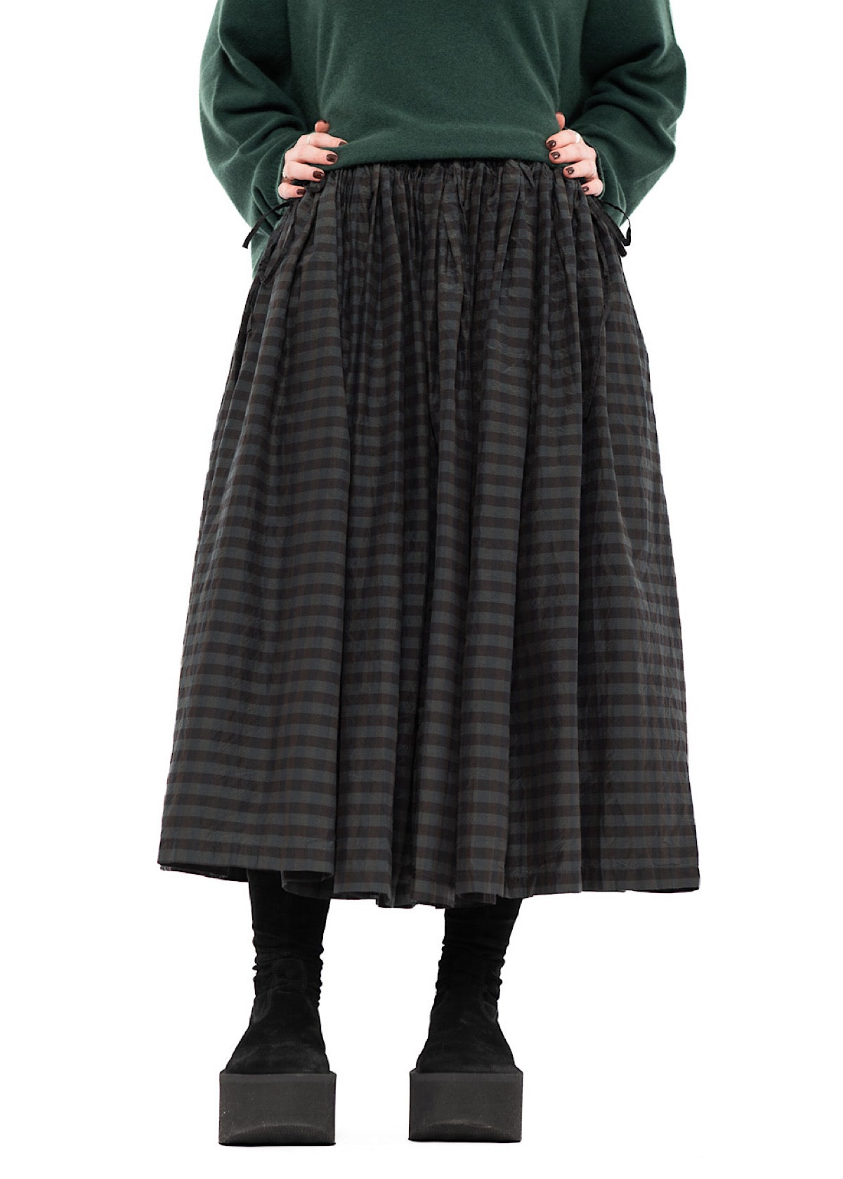 CHECKED COTTON-SILK SKIRT
