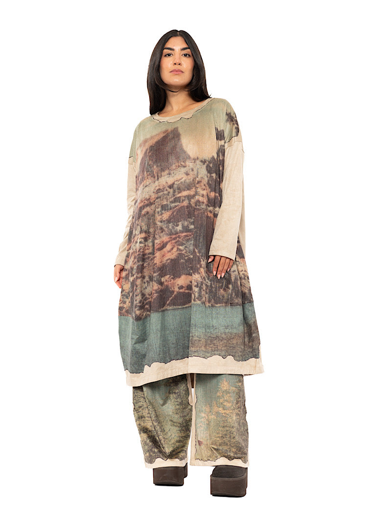 LANDSCAPE PRINT BALLOON DRESS