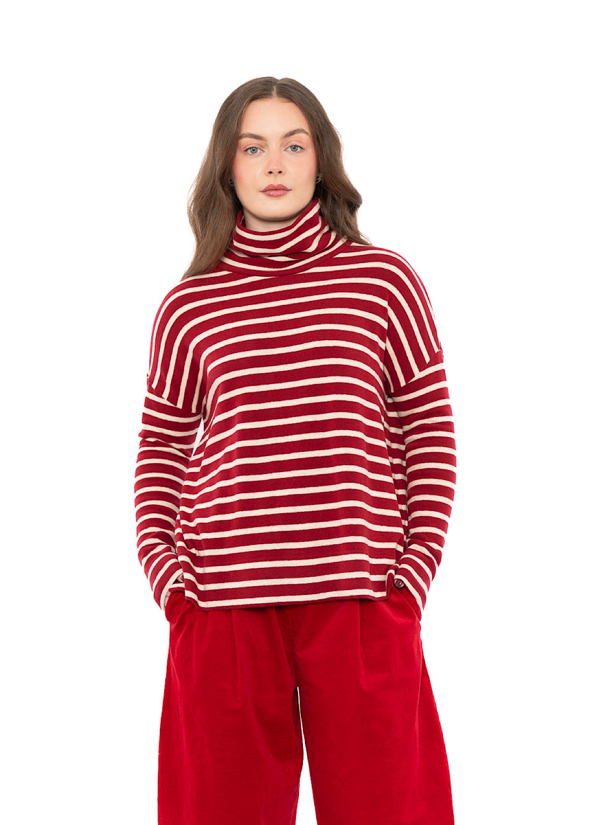 STRIPED COTTON-FLEECE JADE PULLOVER