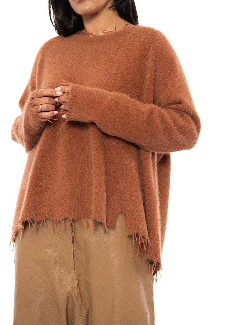FRAYED FOX WOOL SILK PULLOVER