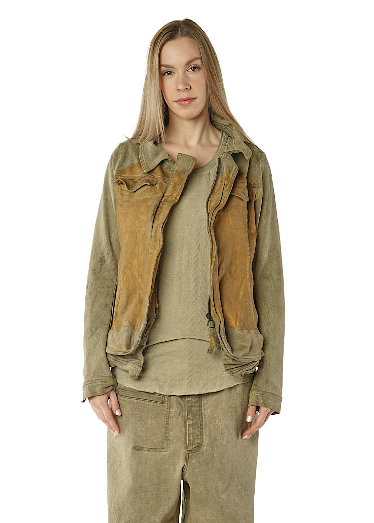 HAND-PAINTED GOLD STRETCH DENIM JACKET