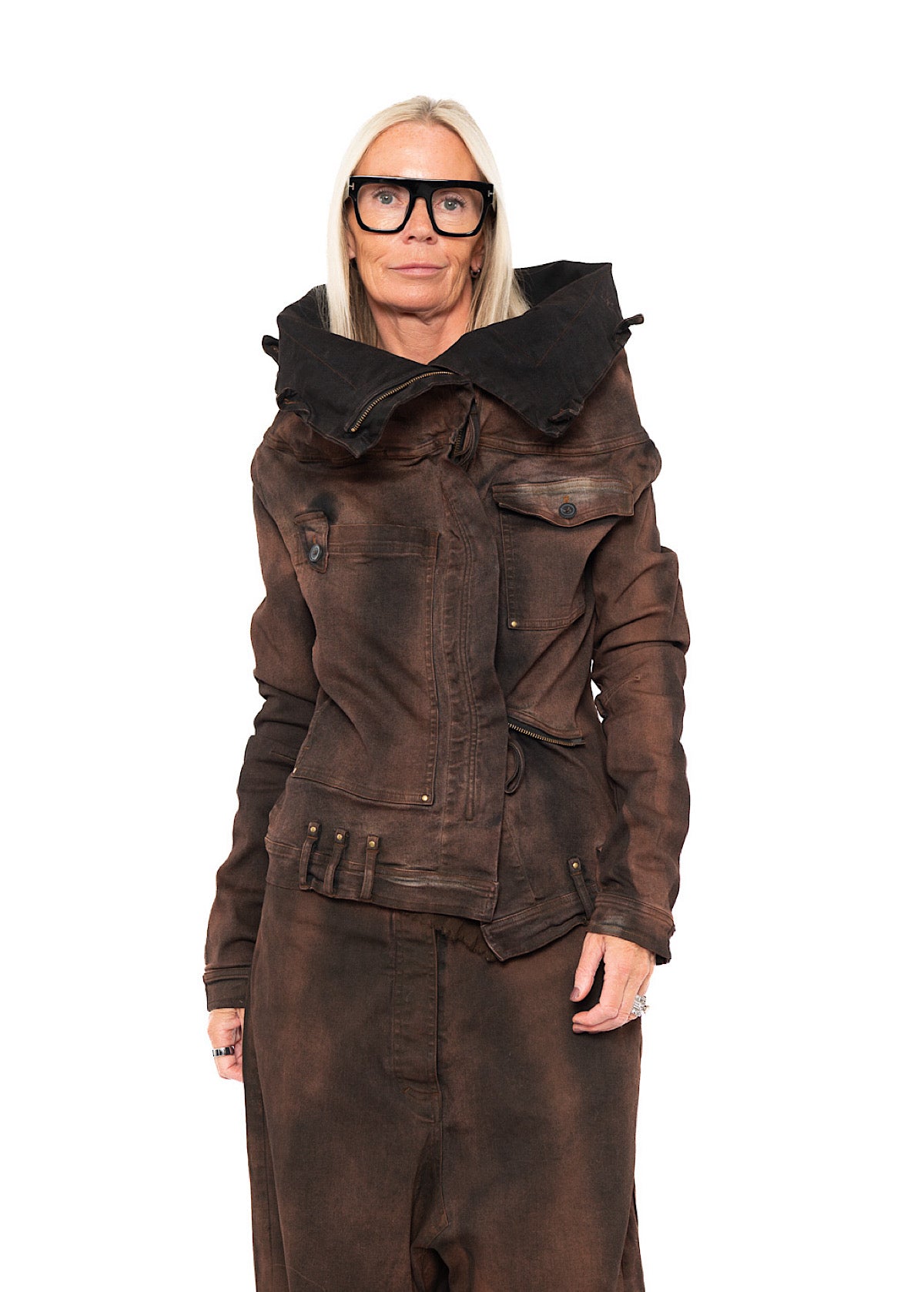 FITTED FAUX FUR-TRIM DENIM JACKET