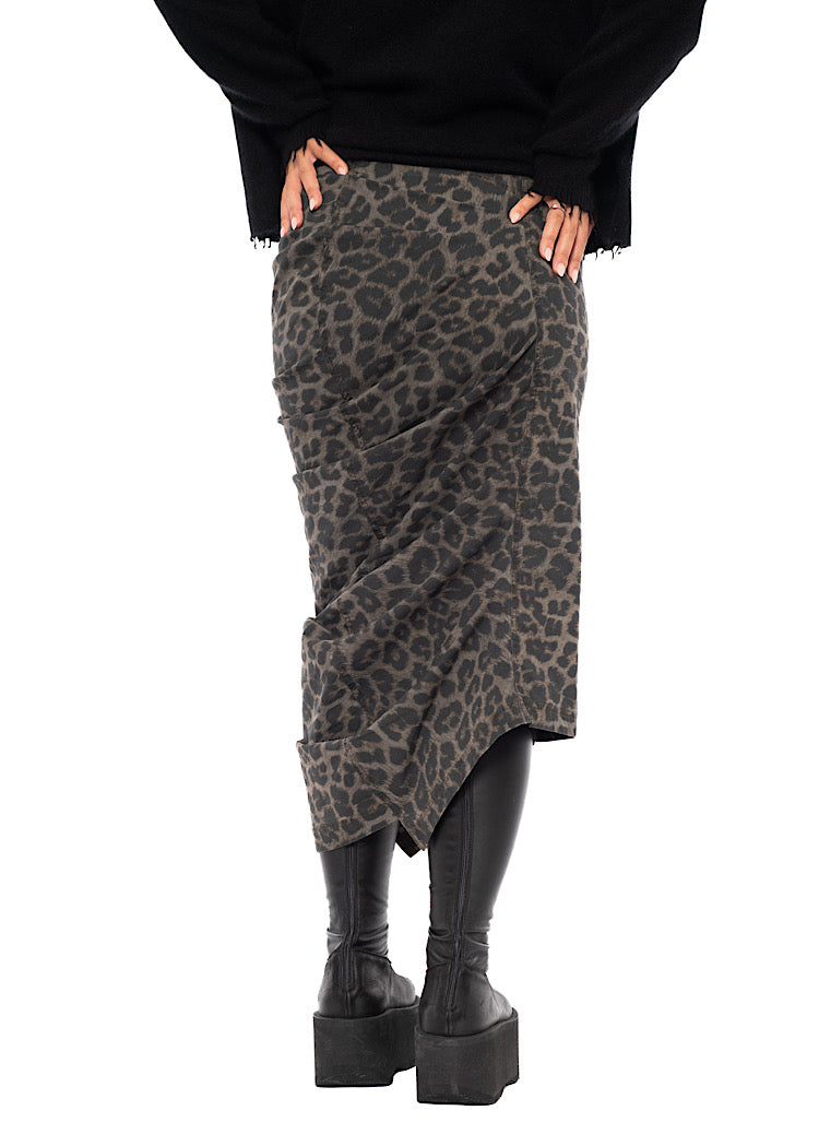 LEOPARD PRINT DRAPED TECHNO SKIRT