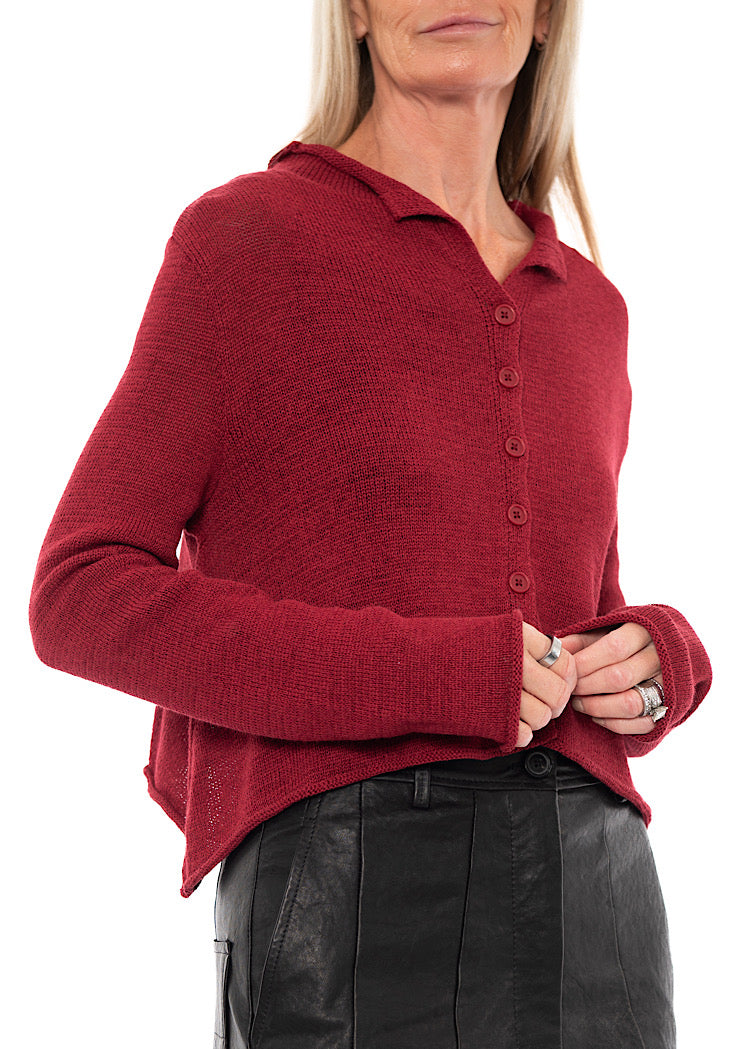 CROPPED LINEN-BLEND KNITTED CARDIGAN
