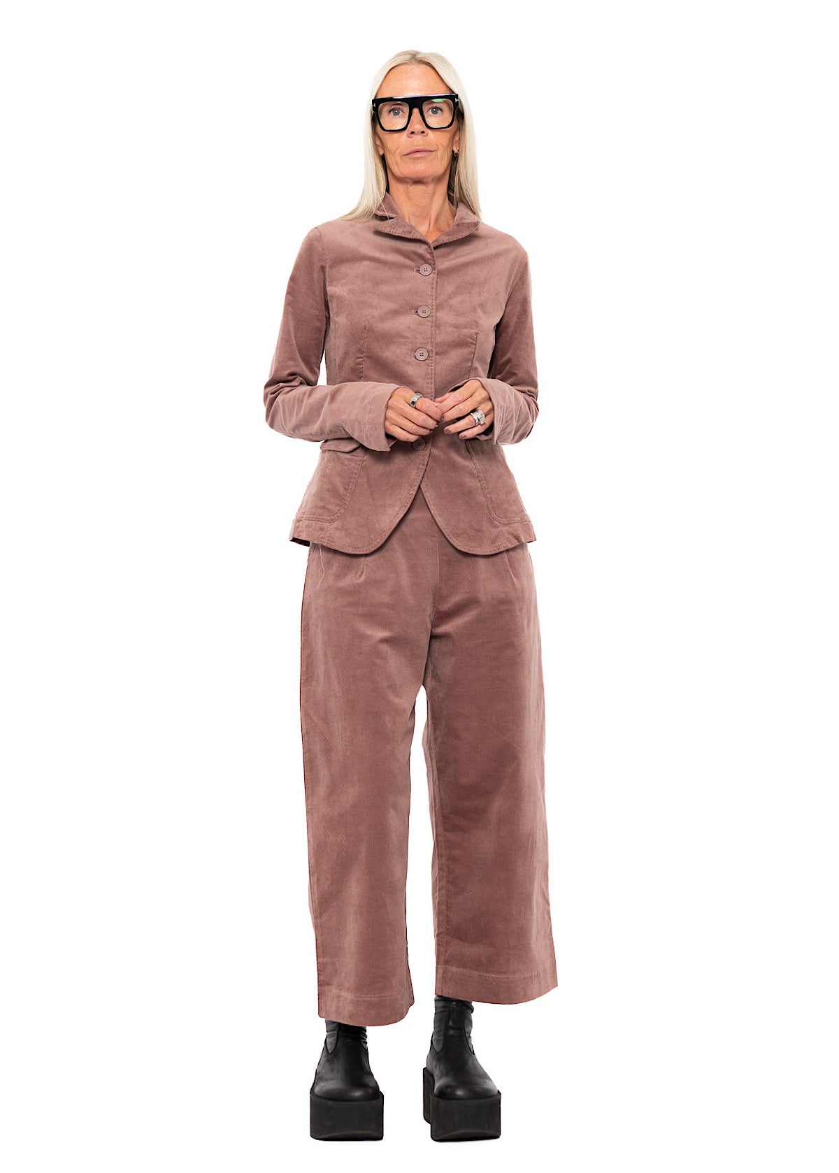 STRETCH-VELVET WIDE LEG TROUSER