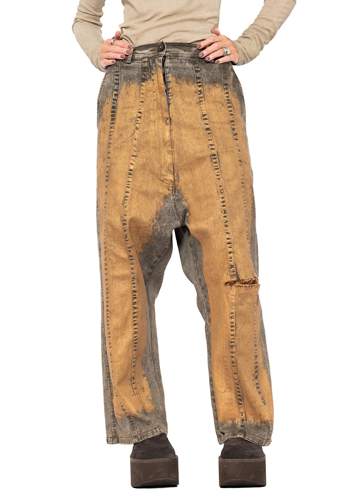 HAND-PAINTED GOLD DENIM TROUSER
