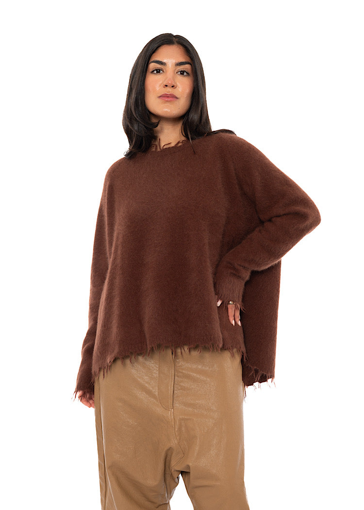 FRAYED FOX WOOL SILK PULLOVER