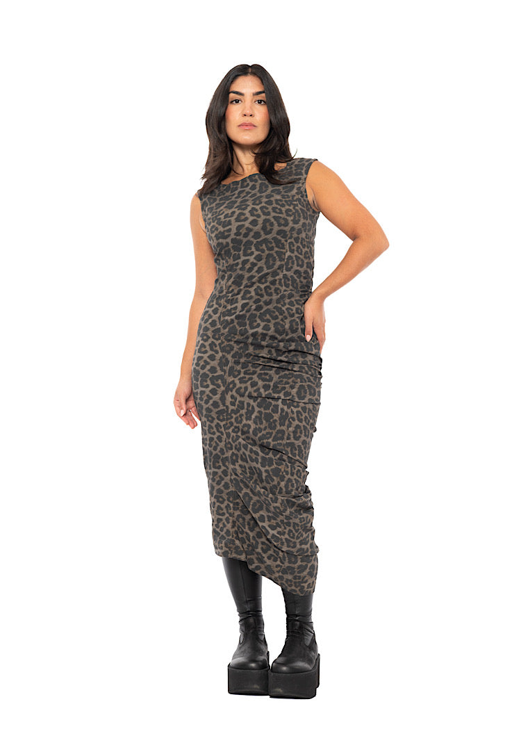 DRAPED LEOPARD DRESS