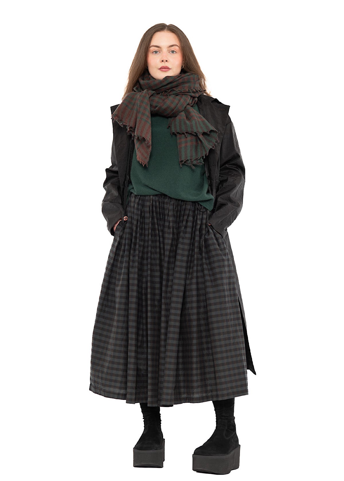 CHECKED COTTON-SILK SKIRT