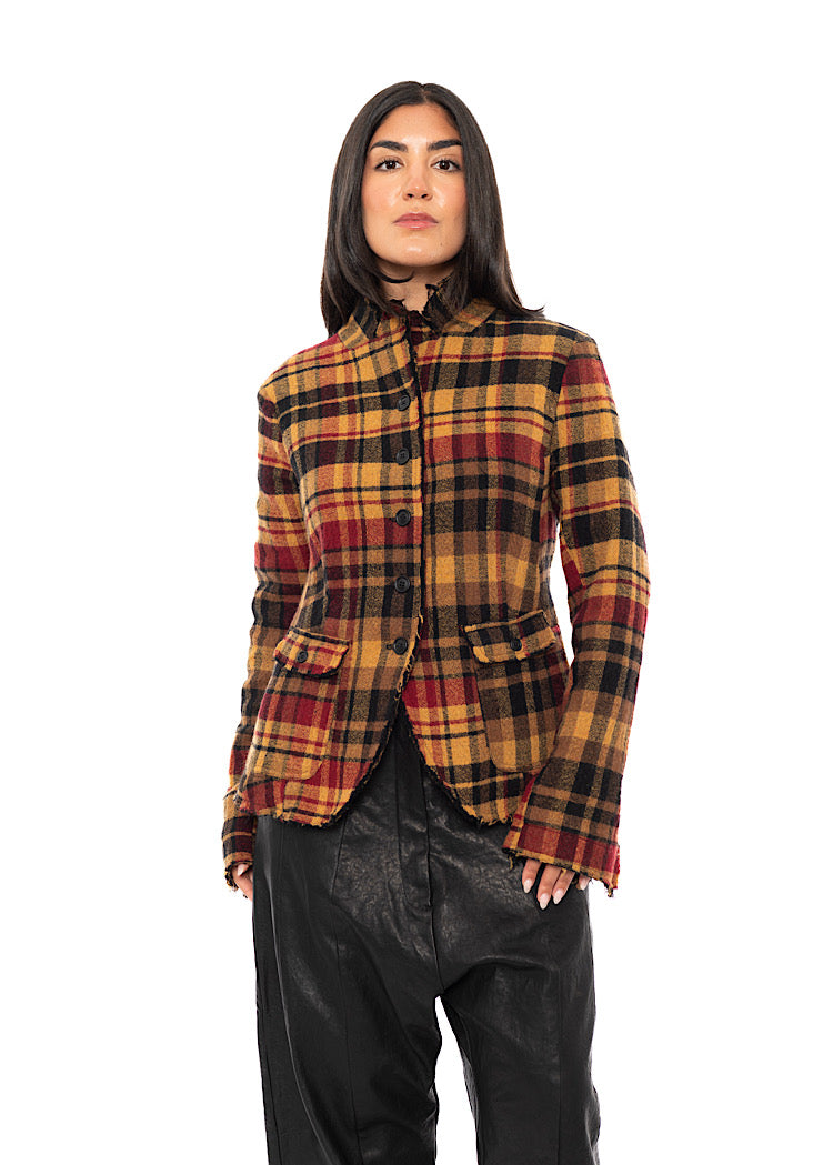 TEXTURED CHECK WOOL BLEND JACKET