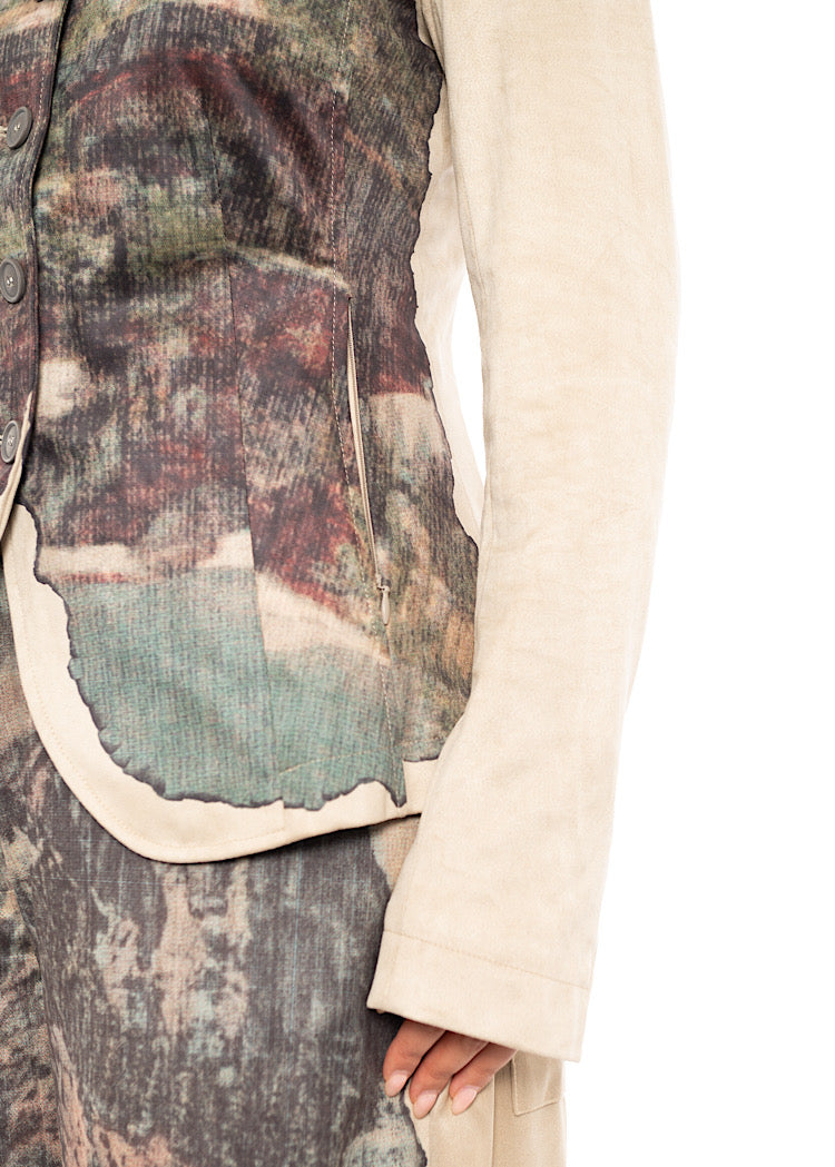 LANDSCAPE PRINT FAUX SUEDE JACKET
