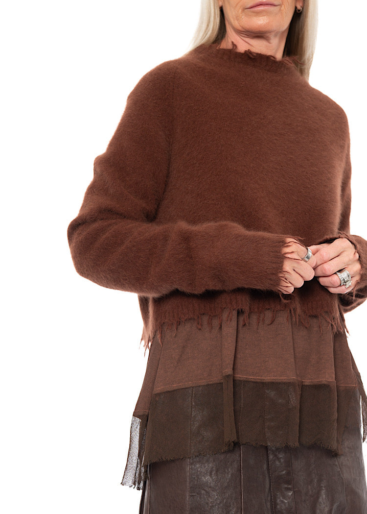 CROPPED FOX WOOL SILK PULLOVER