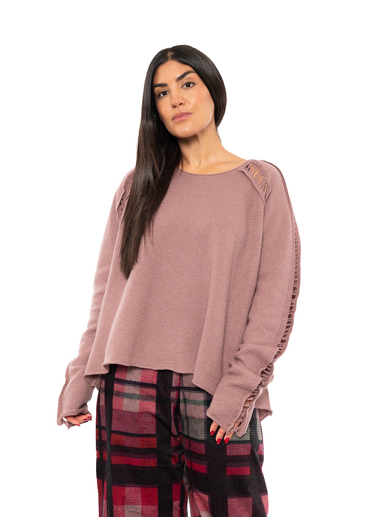 BOILED WOOL LADDER STITCH PULLOVER