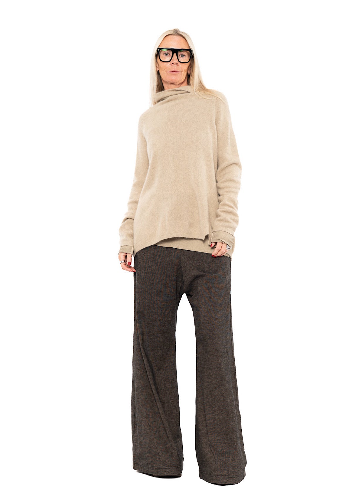 STRETCH FLARED WIDE-LEG TROUSER