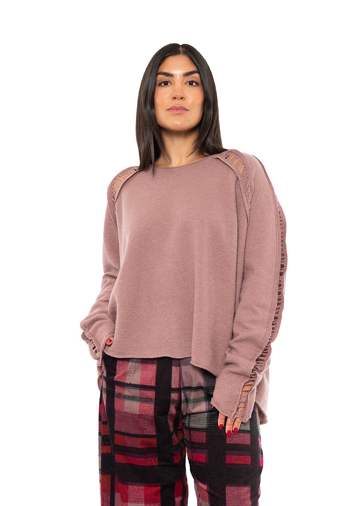 BOILED WOOL LADDER STITCH PULLOVER