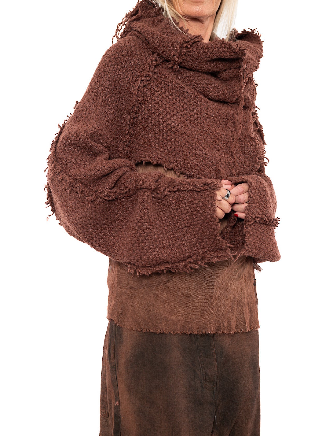 CROPPED TEXTURED SILK KNIT PULLOVER