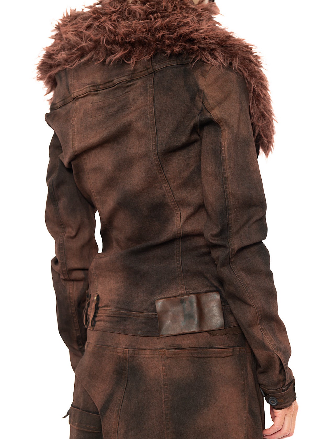 FITTED FAUX FUR-TRIM DENIM JACKET